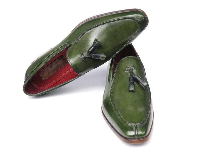 PAUL PARKMAN Paul Parkman Men's Tassel Loafer Green Hand Painted Leather (ID#083-GREEN)