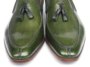 PAUL PARKMAN Paul Parkman Men's Tassel Loafer Green Hand Painted Leather (ID#083-GREEN)