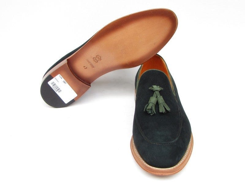 PAUL PARKMAN Paul Parkman Men's Tassel Loafer Green Suede Shoes (ID#087-GREEN)