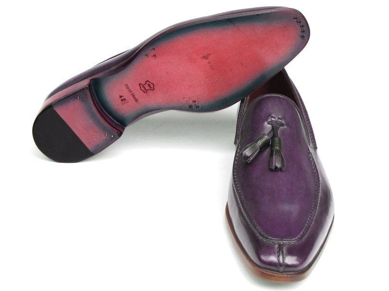 PAUL PARKMAN Paul Parkman Men's Tassel Loafer Purple Hand Painted Leather (ID#083-PURP)