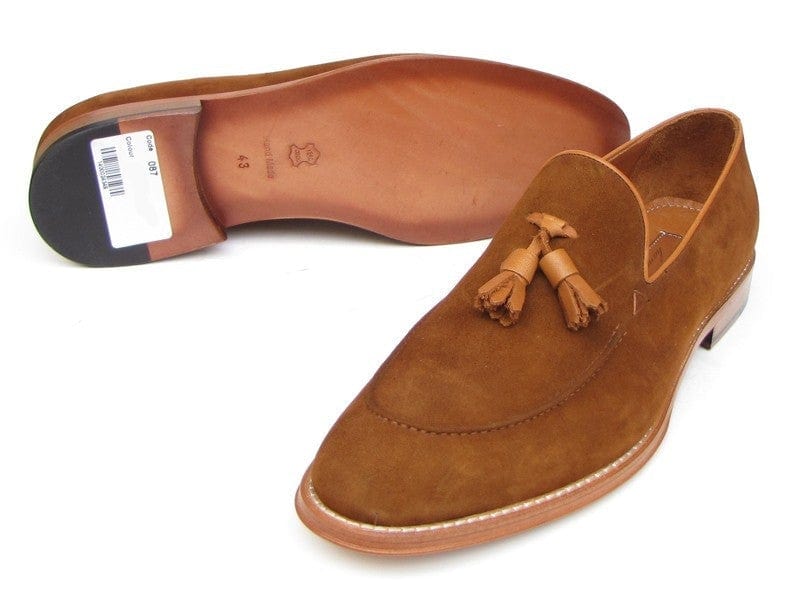 PAUL PARKMAN Paul Parkman Men's Tassel Loafer Tobacco Suede Shoes (ID#087-TAB)