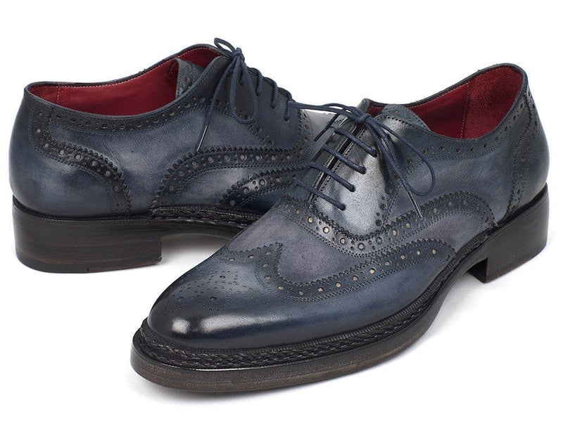 PAUL PARKMAN Paul Parkman Men's Triple Leather Sole Wingtip Brogues Blue (ID#027-TRP-BLU)