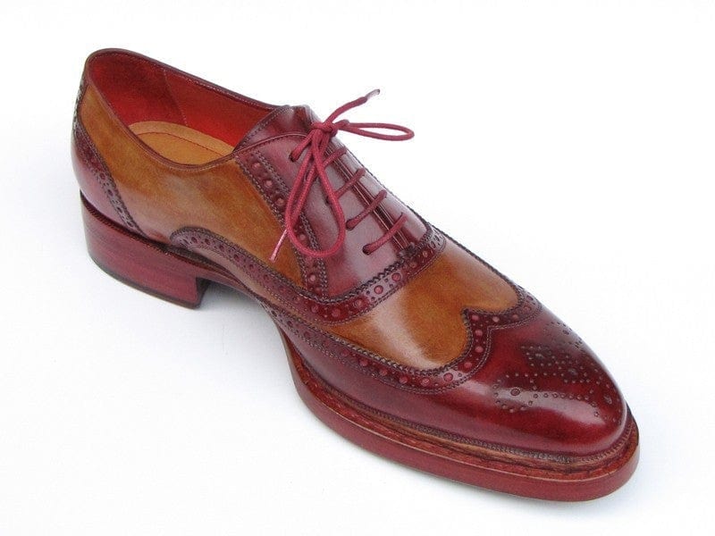 PAUL PARKMAN Paul Parkman Men's Triple Leather Sole Wingtip Brogues Bordeaux & Camel (ID#027-TRP-CMLBRD)