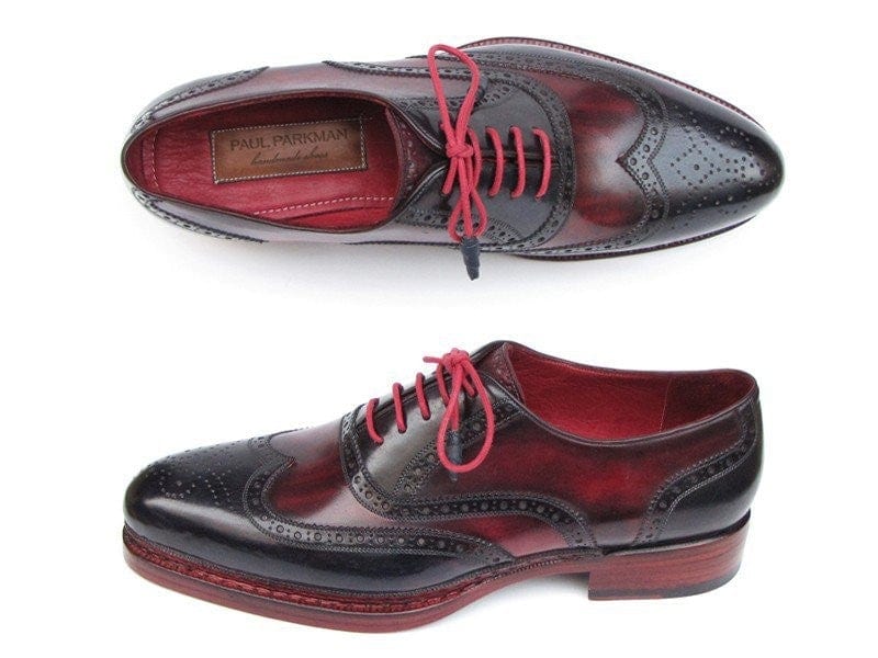 PAUL PARKMAN Paul Parkman Men's Triple Leather Sole Wingtip Brogues Navy & Red (ID#027-TRP-NVYBRD)