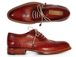 PAUL PARKMAN Paul Parkman Men's Wingtip Oxfords Bordeaux & Camel (ID#027B)