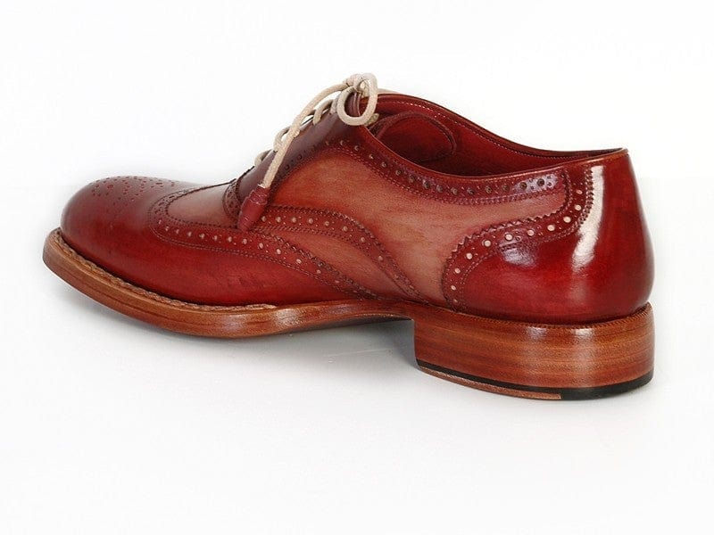 PAUL PARKMAN Paul Parkman Men's Wingtip Oxfords Bordeaux & Camel (ID#027B)