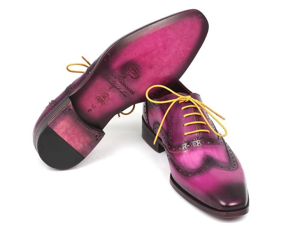 PAUL PARKMAN Paul Parkman Men's Wingtip Oxfords Lilac Handpainted Calfskin (ID#228-LIL)