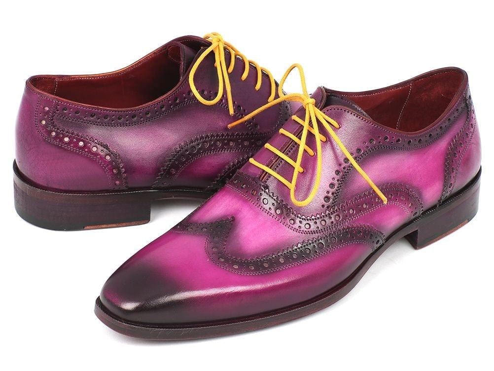 PAUL PARKMAN Paul Parkman Men's Wingtip Oxfords Lilac Handpainted Calfskin (ID#228-LIL)
