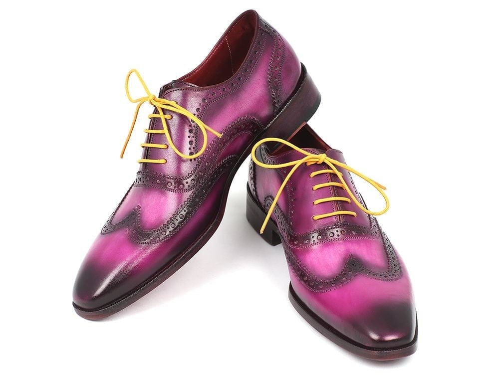 PAUL PARKMAN Paul Parkman Men's Wingtip Oxfords Lilac Handpainted Calfskin (ID#228-LIL)