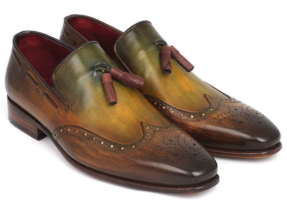 PAUL PARKMAN Paul Parkman Men's Wingtip Tassel Loafers Green (ID#WL34-GRN)