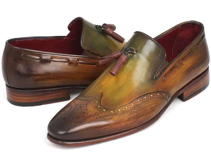 PAUL PARKMAN Paul Parkman Men's Wingtip Tassel Loafers Green (ID#WL34-GRN)