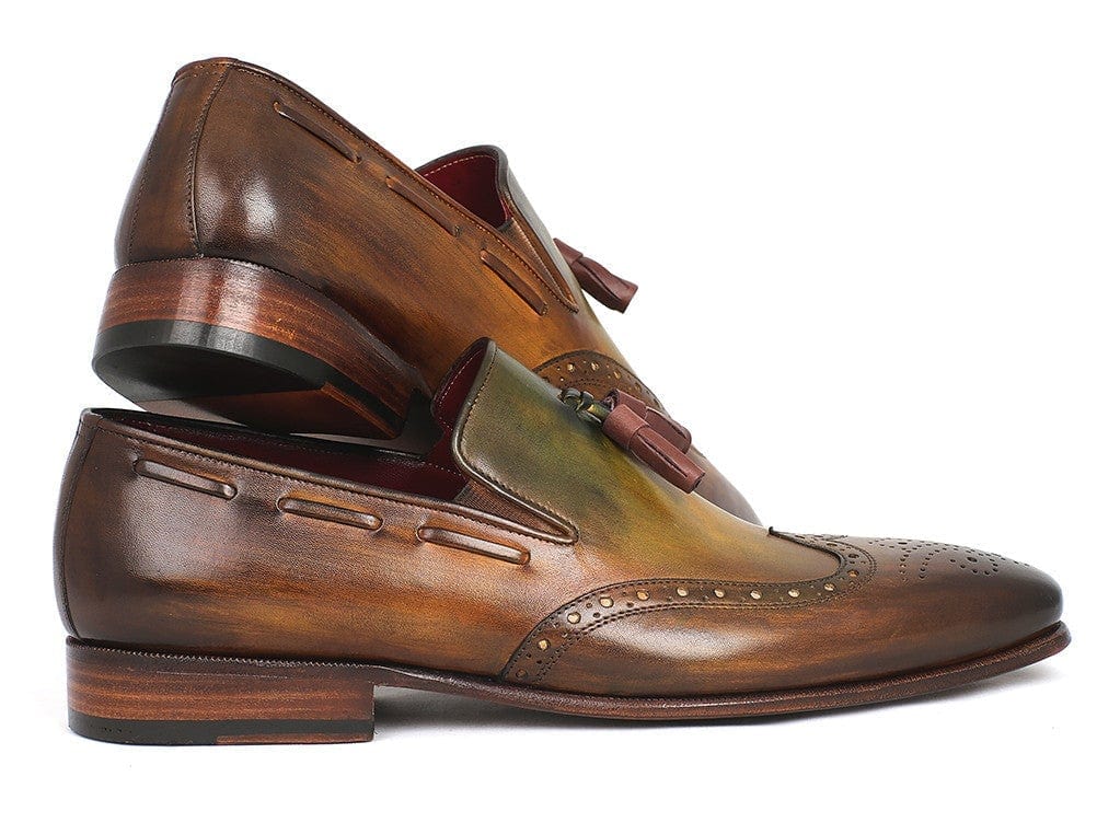 PAUL PARKMAN Paul Parkman Men's Wingtip Tassel Loafers Green (ID#WL34-GRN)