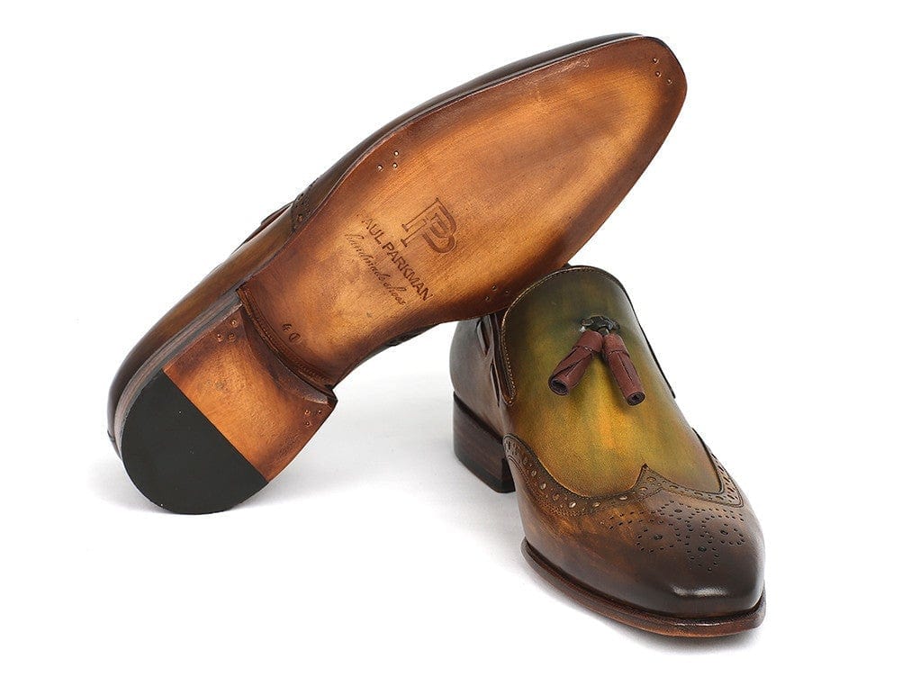PAUL PARKMAN Paul Parkman Men's Wingtip Tassel Loafers Green (ID#WL34-GRN)