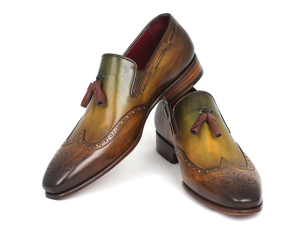 PAUL PARKMAN Paul Parkman Men's Wingtip Tassel Loafers Green (ID#WL34-GRN)