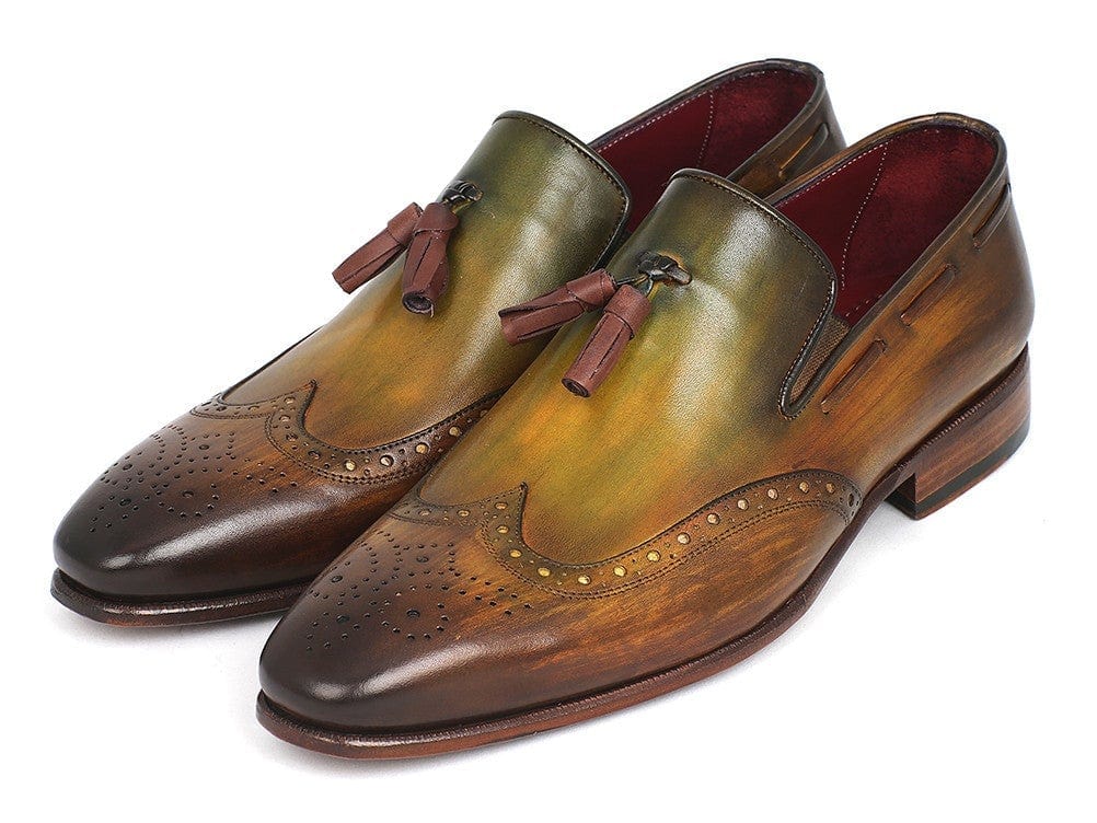 PAUL PARKMAN Paul Parkman Men's Wingtip Tassel Loafers Green (ID#WL34-GRN)