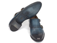 PAUL PARKMAN Paul Parkman Navy Double Monkstrap Shoes (ID#HT54-NAVY)