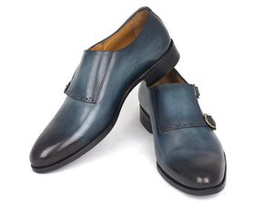 PAUL PARKMAN Paul Parkman Navy Double Monkstrap Shoes (ID#HT54-NAVY)