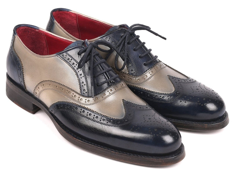 PAUL PARKMAN Paul Parkman Navy & Gray Wingtip Oxfords Goodyear Welted (ID#027-NVYGRY)