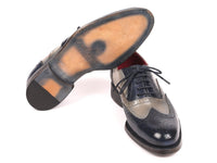 PAUL PARKMAN Paul Parkman Navy & Gray Wingtip Oxfords Goodyear Welted (ID#027-NVYGRY)