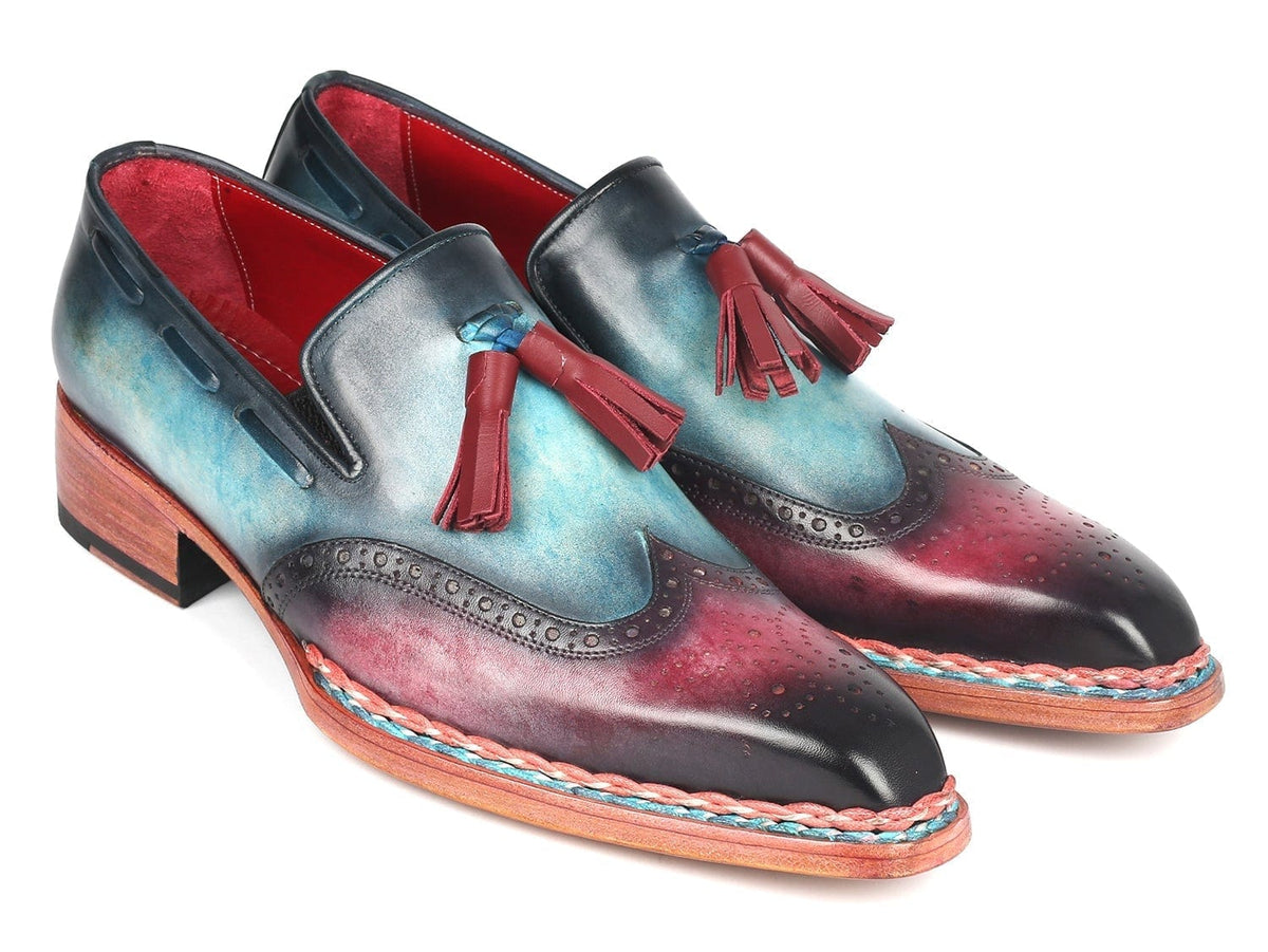 PAUL PARKMAN Paul Parkman Norwegian Welted Tassel Loafers Blue & Purple (ID#8507-BPR)