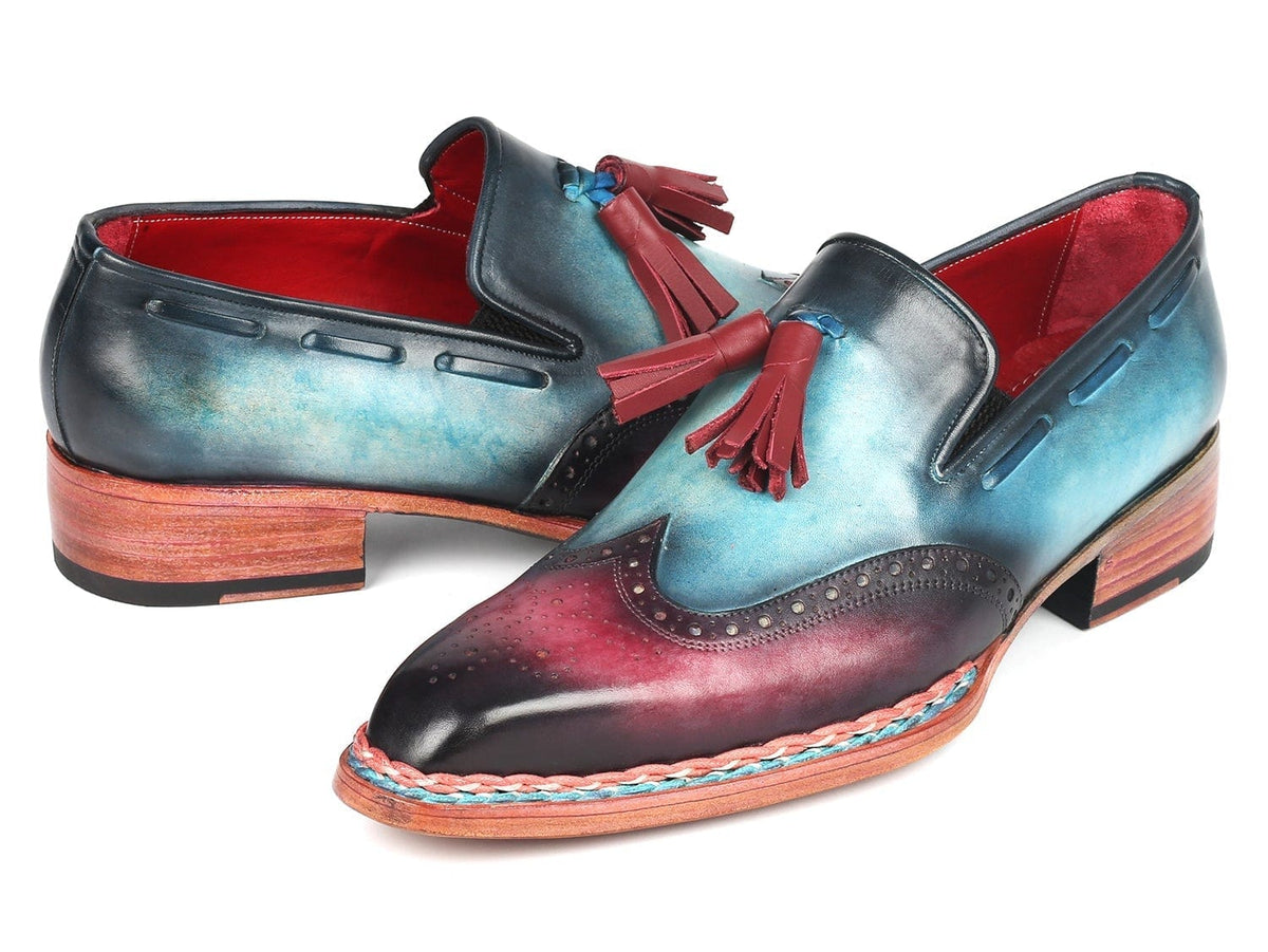 PAUL PARKMAN Paul Parkman Norwegian Welted Tassel Loafers Blue & Purple (ID#8507-BPR)