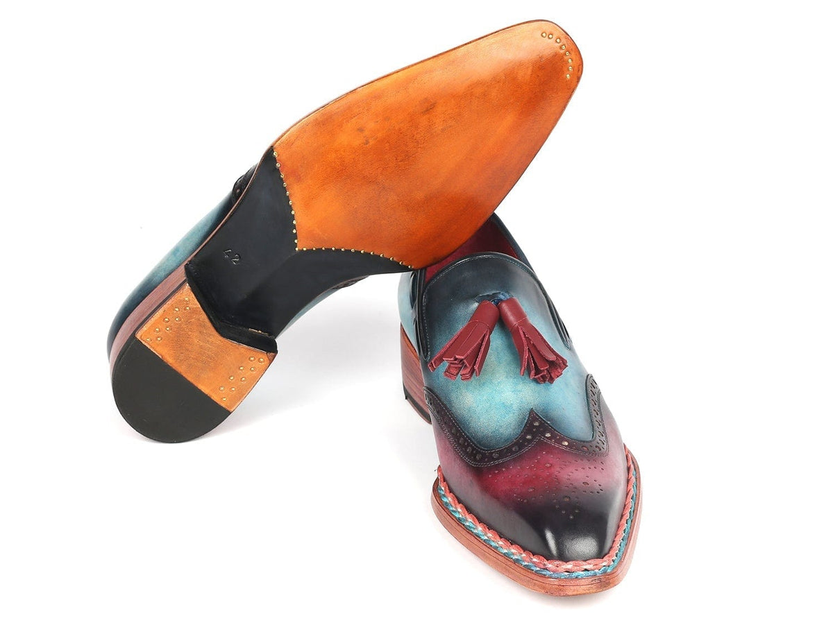 PAUL PARKMAN Paul Parkman Norwegian Welted Tassel Loafers Blue & Purple (ID#8507-BPR)