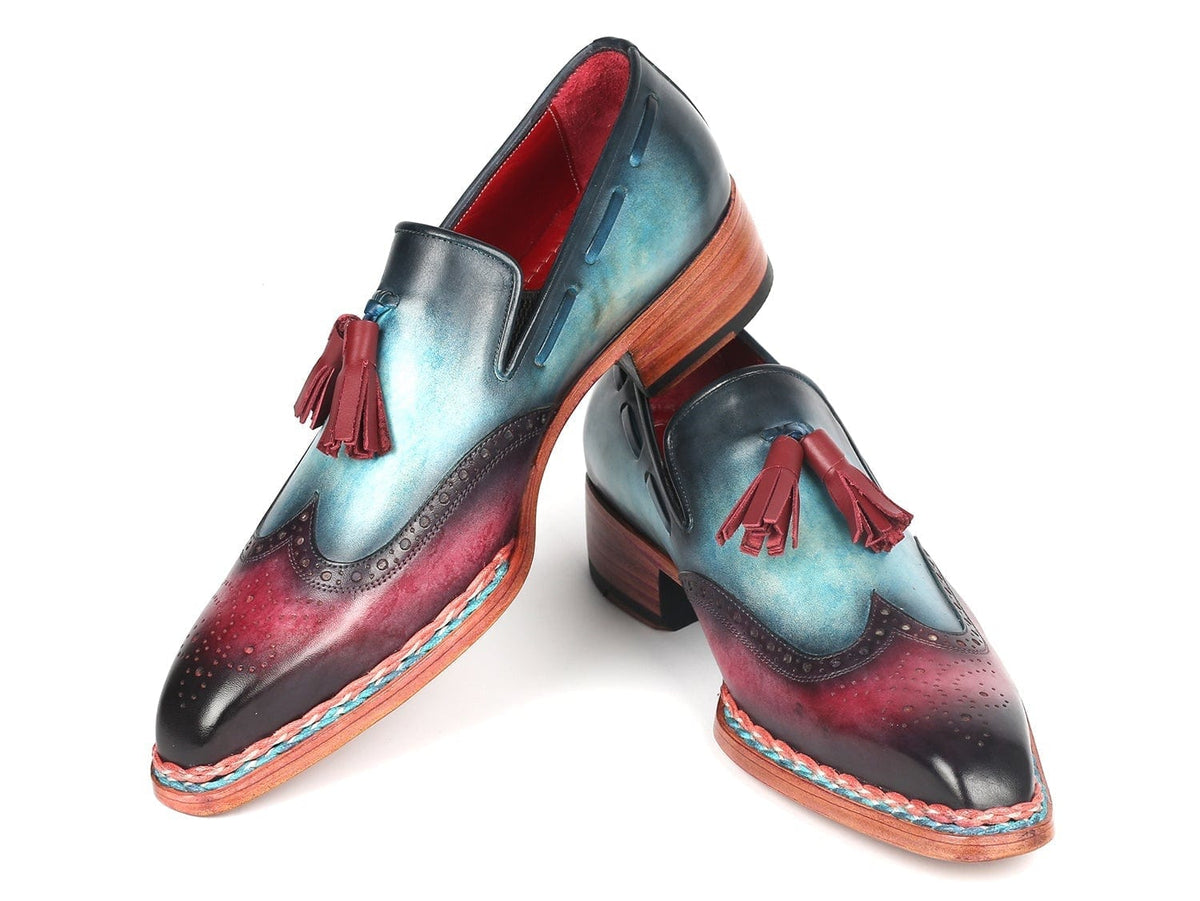 PAUL PARKMAN Paul Parkman Norwegian Welted Tassel Loafers Blue & Purple (ID#8507-BPR)