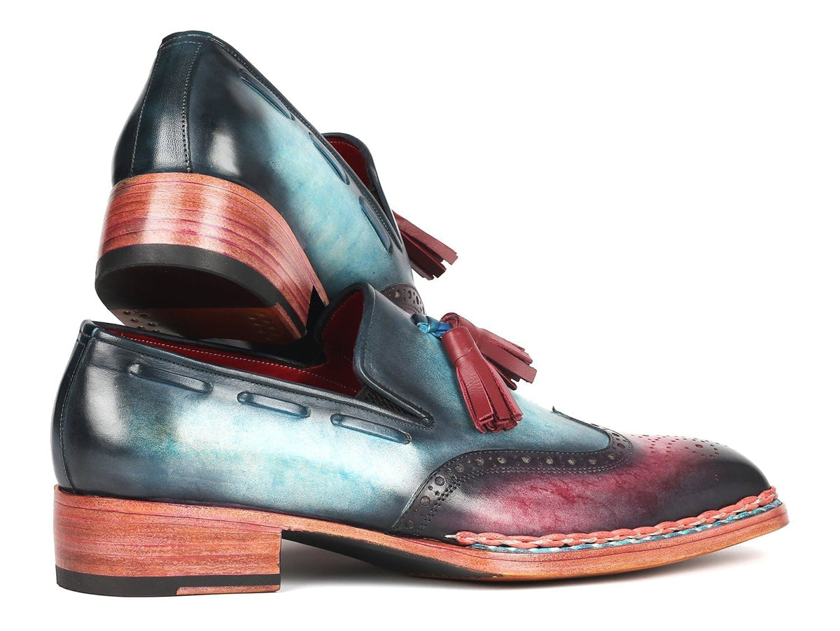PAUL PARKMAN Paul Parkman Norwegian Welted Tassel Loafers Blue & Purple (ID#8507-BPR)
