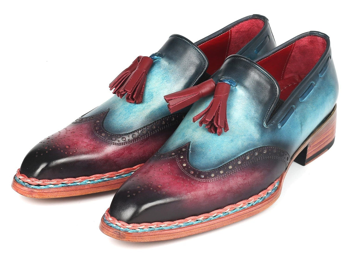 PAUL PARKMAN Paul Parkman Norwegian Welted Tassel Loafers Blue & Purple (ID#8507-BPR)
