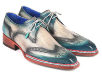 PAUL PARKMAN Paul Parkman Norwegian Welted Wingtip Derby Shoes Blue & Grey (ID#8506-BLU)