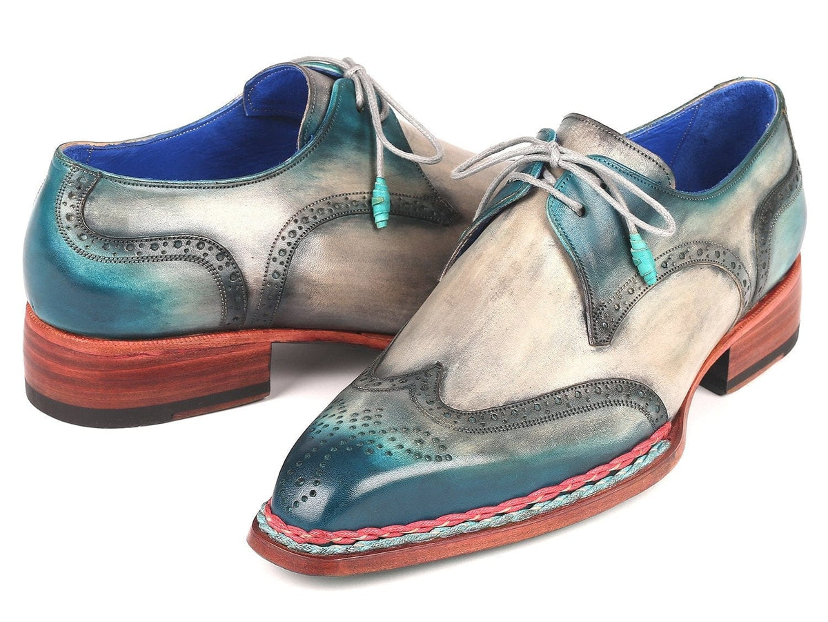 PAUL PARKMAN Paul Parkman Norwegian Welted Wingtip Derby Shoes Blue & Grey (ID#8506-BLU)