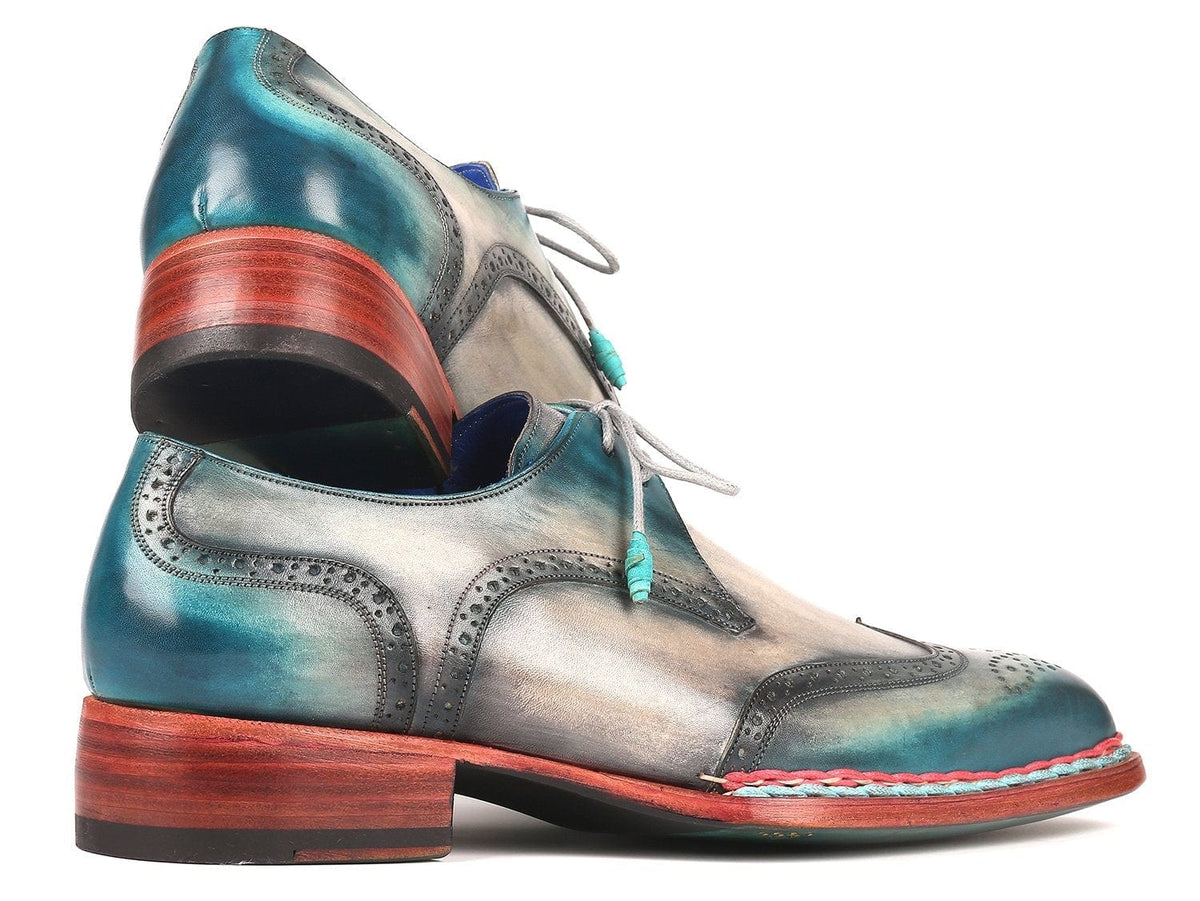 PAUL PARKMAN Paul Parkman Norwegian Welted Wingtip Derby Shoes Blue & Grey (ID#8506-BLU)
