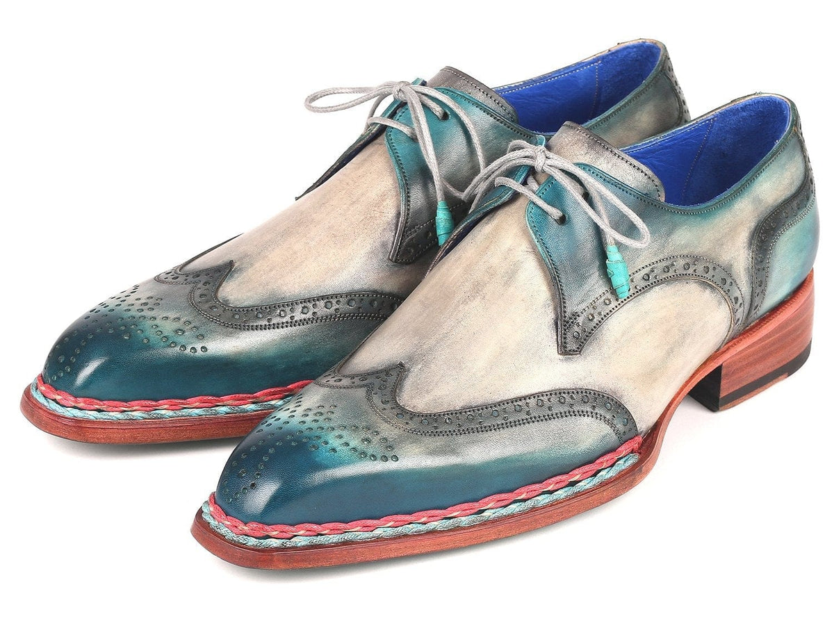 PAUL PARKMAN Paul Parkman Norwegian Welted Wingtip Derby Shoes Blue & Grey (ID#8506-BLU)