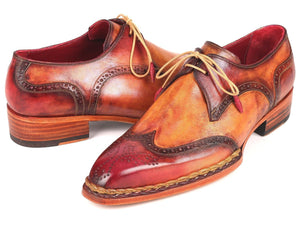 PAUL PARKMAN Paul Parkman Norwegian Welted Wingtip Derby Shoes Red & Camel (ID#8506-CML)