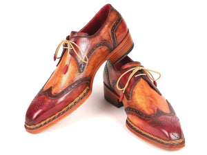 PAUL PARKMAN Paul Parkman Norwegian Welted Wingtip Derby Shoes Red & Camel (ID#8506-CML)