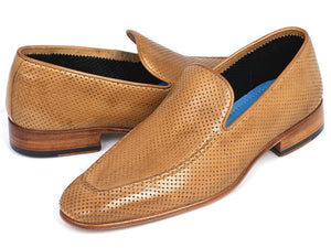 PAUL PARKMAN Paul Parkman Perforated Leather Loafers Beige  (ID#874-BEJ)