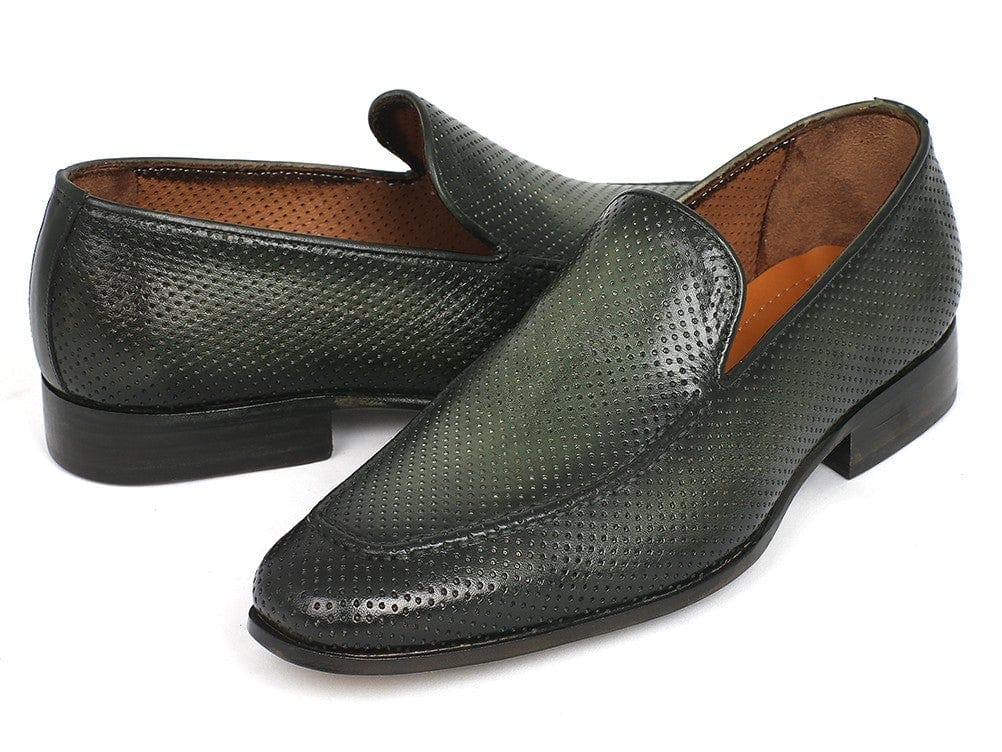 PAUL PARKMAN Paul Parkman Perforated Leather Loafers Green (ID#874-GRN)