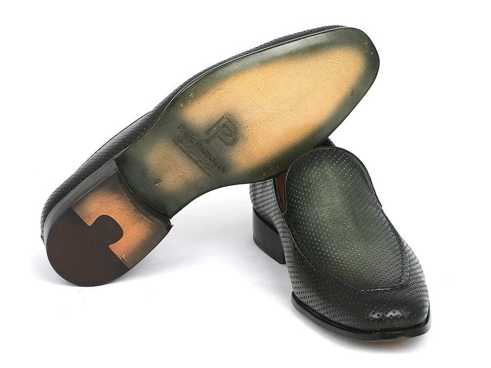 PAUL PARKMAN Paul Parkman Perforated Leather Loafers Green (ID#874-GRN)