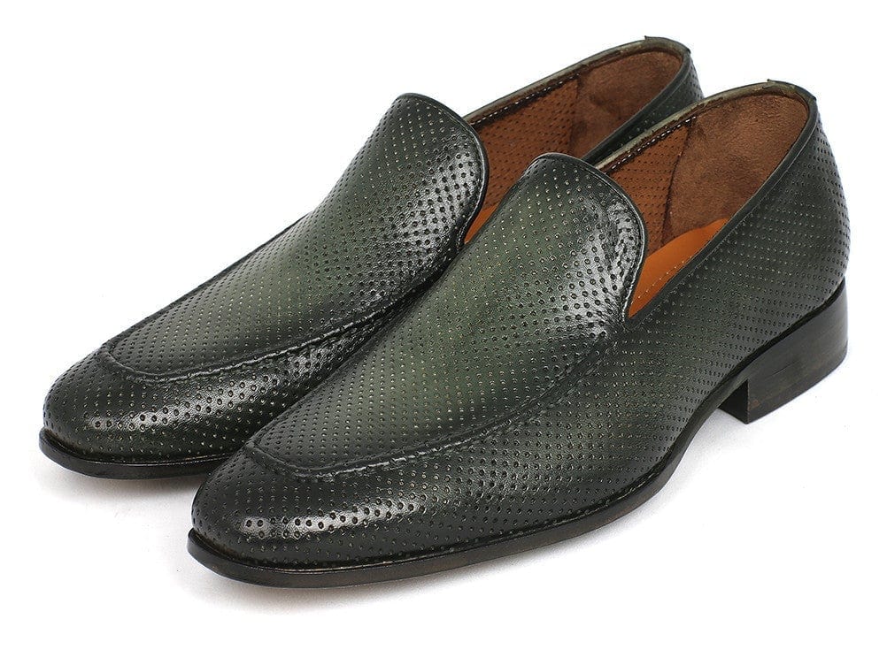 PAUL PARKMAN Paul Parkman Perforated Leather Loafers Green (ID#874-GRN)