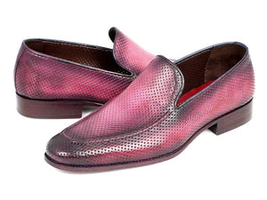 PAUL PARKMAN Paul Parkman Perforated Leather Loafers Purple (ID#874-PURP)