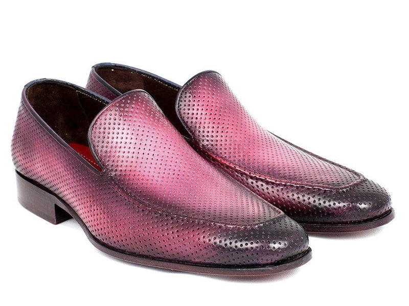 PAUL PARKMAN Paul Parkman Perforated Leather Loafers Purple (ID#874-PURP)