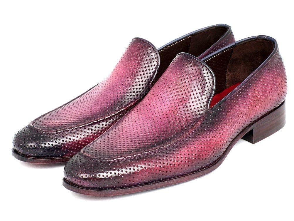PAUL PARKMAN Paul Parkman Perforated Leather Loafers Purple (ID#874-PURP)