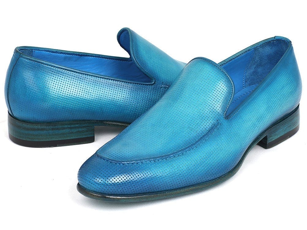PAUL PARKMAN Paul Parkman Perforated Leather Loafers Turquoise (ID#874-TRQ)