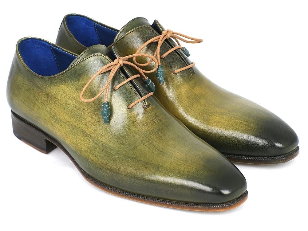 PAUL PARKMAN Paul Parkman Plain Toe Wholecut Oxfords Green Hanpainted Leather (ID#755-GRN)