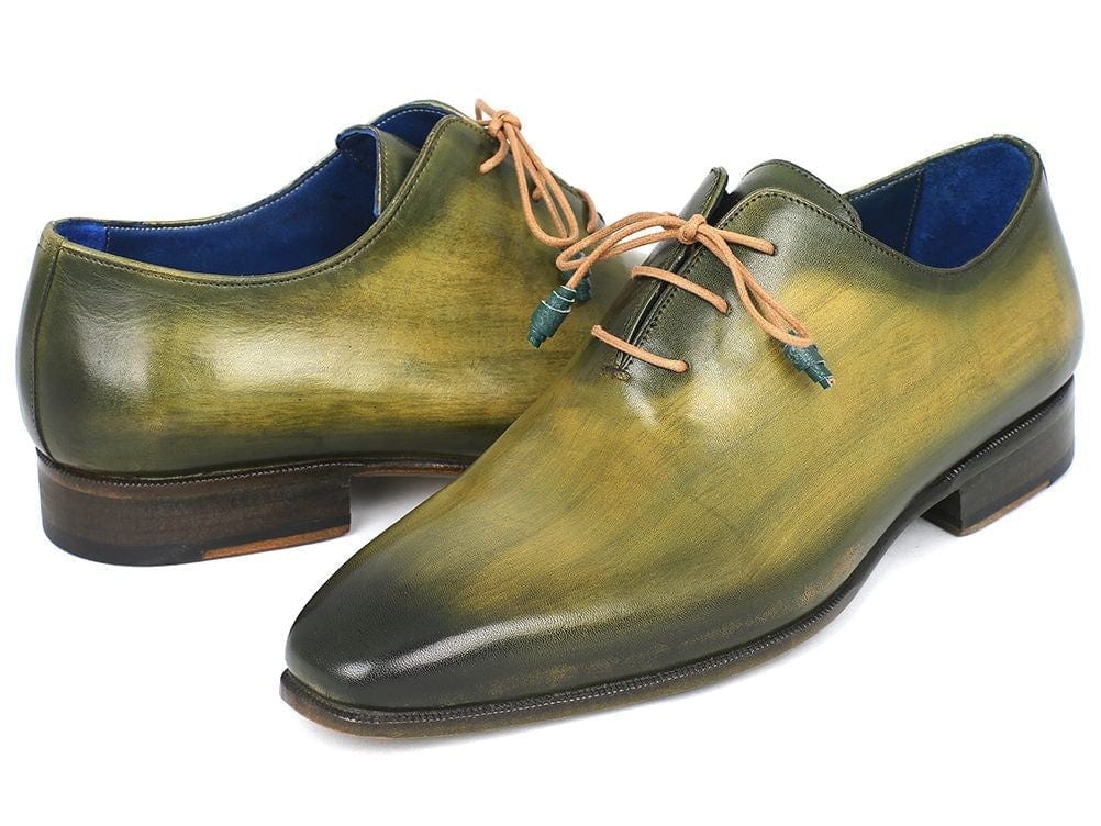 PAUL PARKMAN Paul Parkman Plain Toe Wholecut Oxfords Green Hanpainted Leather (ID#755-GRN)