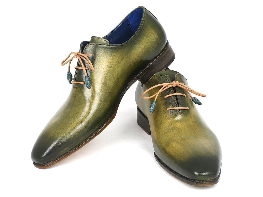 PAUL PARKMAN Paul Parkman Plain Toe Wholecut Oxfords Green Hanpainted Leather (ID#755-GRN)
