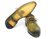PAUL PARKMAN Paul Parkman Plain Toe Wholecut Oxfords Green Hanpainted Leather (ID#755-GRN)