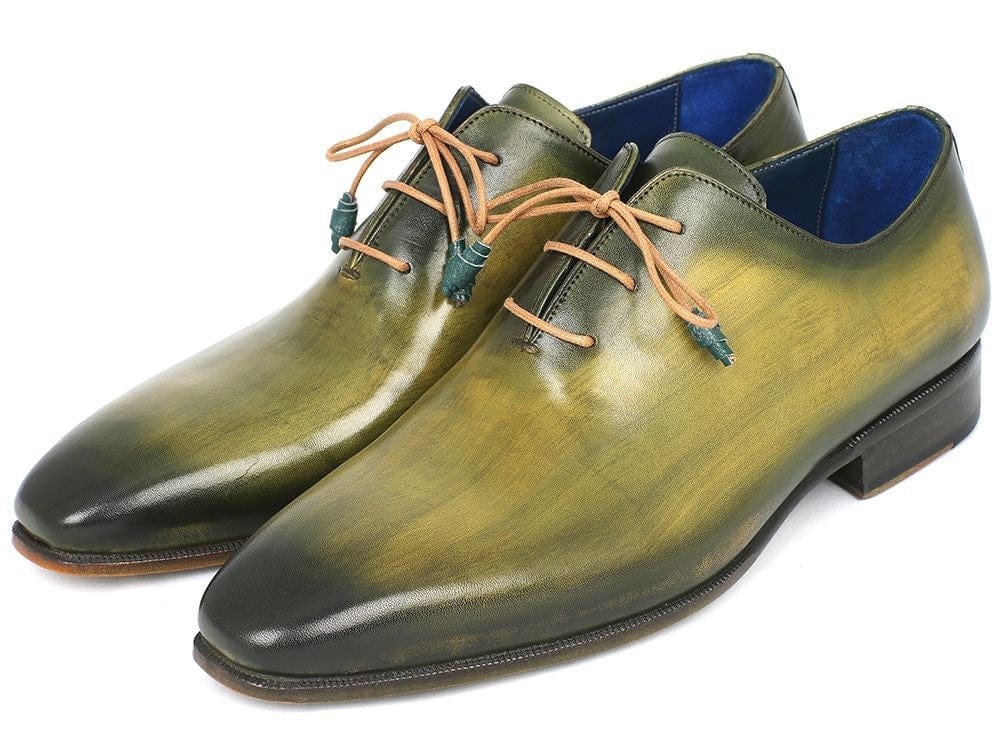 PAUL PARKMAN Paul Parkman Plain Toe Wholecut Oxfords Green Hanpainted Leather (ID#755-GRN)
