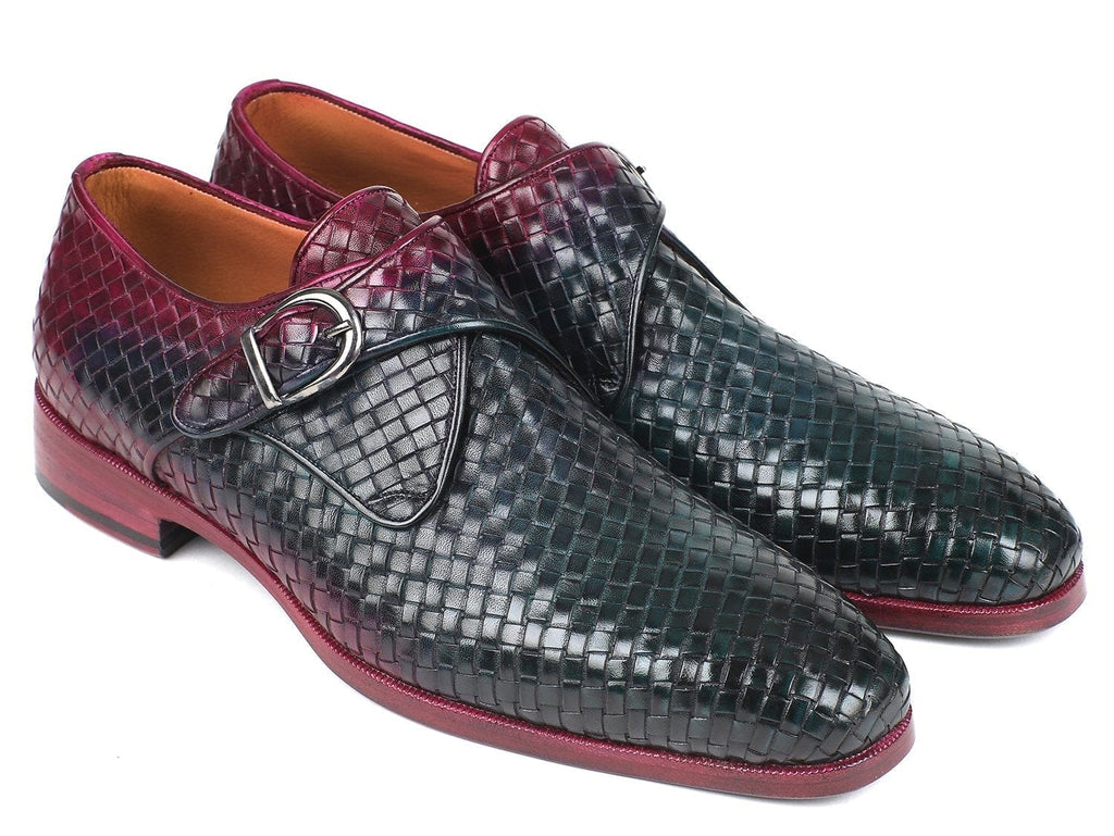 PAUL PARKMAN Paul Parkman Purple & Green Woven Leather Single Monkstraps (ID#011WN28)