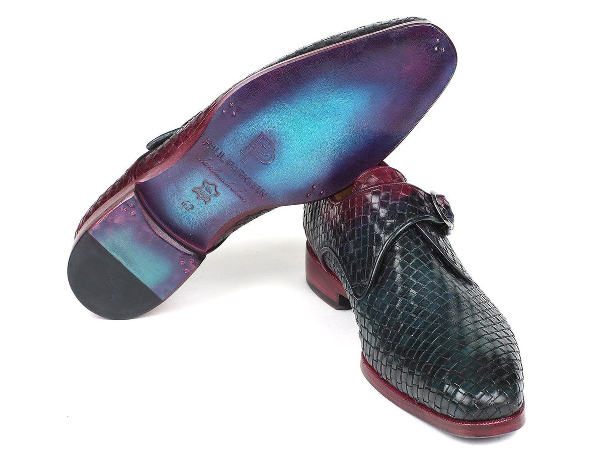 PAUL PARKMAN Paul Parkman Purple & Green Woven Leather Single Monkstraps (ID#011WN28)